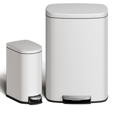13 Gal (50L) and 2.6 Gal (10L) Stainless Steel Trash Can Combo Set, Rustproof Garbage Can with Lid for Kitchen and Bathroom, Step-on Trash Bin