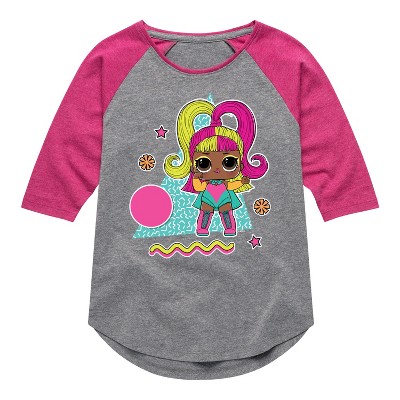 Girls' - LOL Surprise! - Glow Grrrl Retro Styled Shirt Tail Raglan Graphic T-shirt