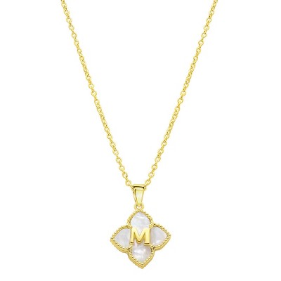 Adornia 14k Gold Plated White Mother of Pearl Initial Floral Necklace