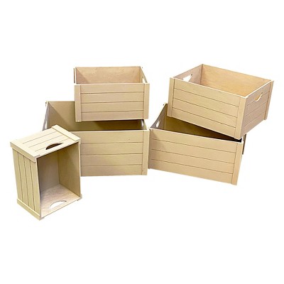 Essential Decor & Beyond 5-Piece Set Natural Wooden Crate Storage