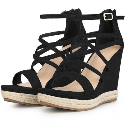 Perphy Women Criss Cross Platform Denim Strappy Wedges Heel Sandals