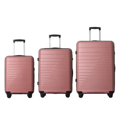 MAYEERTY 3 Piece Lightweight Luggage Set, PP Hardshell Carry on Suitcase with Spinner Wheels & TSA Lock, Pink - 20"/24"/28"