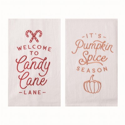 Transpac Cotton 27 in White Christmas Harvest Reversible Tea Towel for Fall Thanksgiving Kitchen Textiles