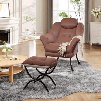 Lazy Chair with Ottoman, Reading Chair with Armrests, Comfy Living Room Chairs with Foldable Ottoman & Detachable Cover