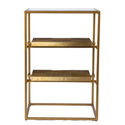 Penketh Glass-Top End Table with Storage - Brass - SEI