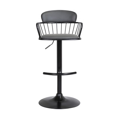 HomeRoots Gray and Black Faux Leather with Metal Swivel Low Back Adjustable Height Bar Chair