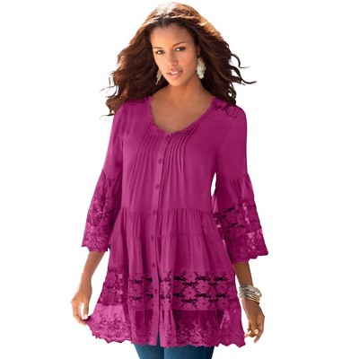 Roaman's Lace Illusion Blouse