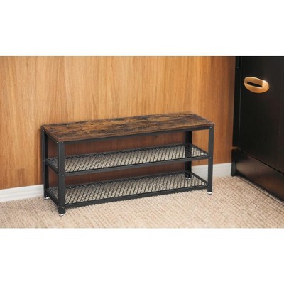 3-Tier Shoe Rack, Shelf Storage Bench with Metal Mesh Shelves and Seat, Free Standing Shoe Organizer for Entryway, 11.8 x 39.4 x 17.7 Inches