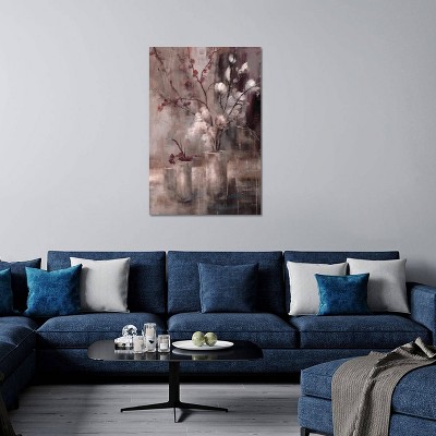 iCanvas Silver Floral Burgundy by Simon Addyman Canvas Print Wall Art