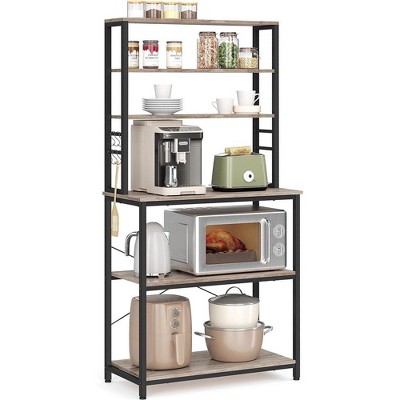 VASAGLE Baker's Rack Microwave Oven Stand Kitchen Tall Utility Storage Shelf 6 Hooks and Metal Frame
