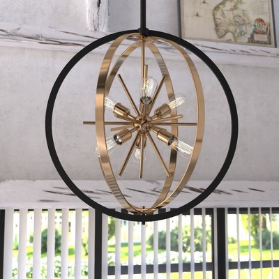 VAXCEL Estelle 26.75-in Brass and Black Mid Century Modern 6 Light Globe Sputnik Hanging Ceiling Pendant Chandelier