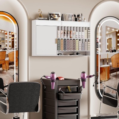 PAKASEPT Hair Color Organizer Rack, Wall Mounted Salon Storage Cabinet with Adjustable Shelves, Hair Dye Display for Salon, Barber Shop