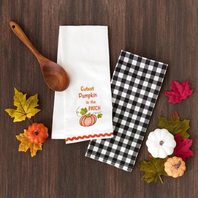 The Lakeside Collection Autumn Harvest Embroidered Set of 2 Kitchen Towels - Cutest Pumpkin
