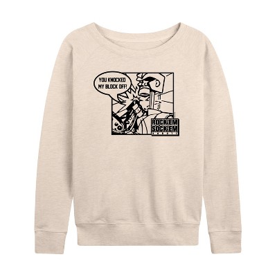 Women's - Rock 'Em Sock 'Em Robots - You Knocked My Blocked Lightweight French Terry Wide Neck Long Sleeve Graphic Shirt