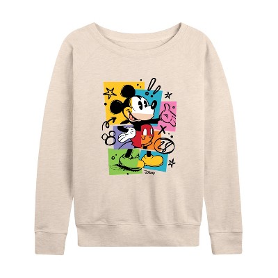 Women's - Disney - Mickey Sketch Lightweight French Terry Wide Neck Long Sleeve Graphic Shirt