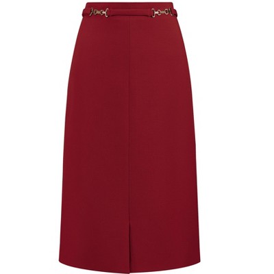 INSPIRE CHIC Women's Business Pencil High Waist Mental Decor Formal Work Midi Skirts