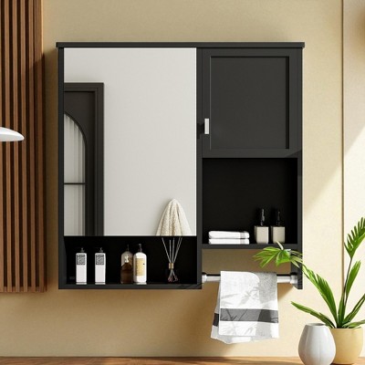 Modern Wall Mounted Bathroom Medicine Cabinet with Mirror, Over the Toilet Storage Cabinet with 2 Doors, Adjustable Shelves & Towel Bar