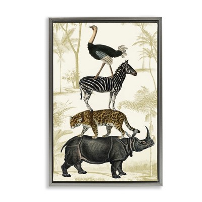 Stupell Industries Tower of Safari Animals Floating Frame Canvas Art