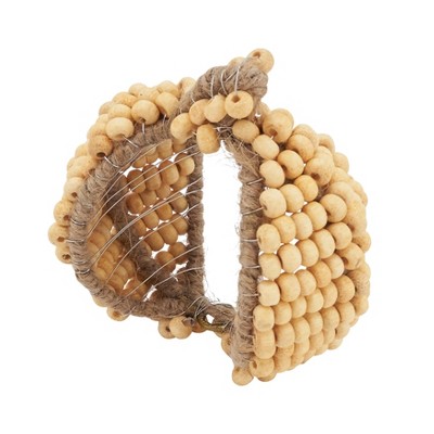 Saro Lifestyle Rustic Charm Beaded Pumpkin Napkin Ring (Set of 4), Beige