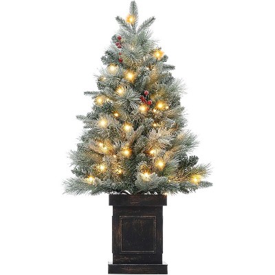 3FT Snow Flocked Christmas Tree with 78 LED Lights & 8 Lighting Modes, Battery-Powered Mini Xmas Tree with Classic Black Base