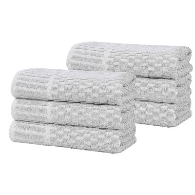 Viscose Cotton Blend Medium Weight Soft Textured Checkered Ribbed Border Towel Set by Blue Nile Mills