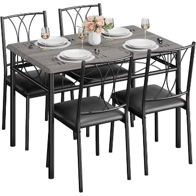Jojoka 5-Piece Rustic Dining Table Set for 4 with Wooden Top & Metal Chairs, Compact Rectangular Kitchen Table and Cushioned Chairs, Rustic Brown