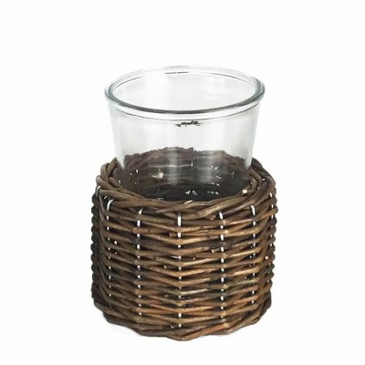 Slickblue Wicker Basket Glass Candle Holder, Vase, Farmhouse Style Home Decor, 2 Size Options