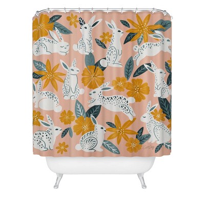 Deny Designs Cat Coquillette Bunnies Blooms Teal Blush Shower Curtain: Abstract Woven Polyester, Machine Washable