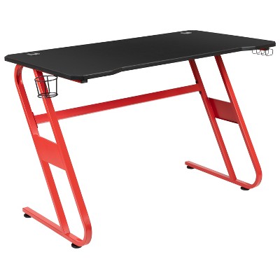 BlackArc Gaming Desk - Laminate Top - "S" Shaped Steel Frame - Detachable Cupholder/Headphone Hook-2 Cable Management Holes