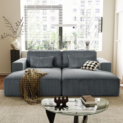 86.6" Corduroy Upholstered Modular Sectional Sofa Bed with 2 Pillows