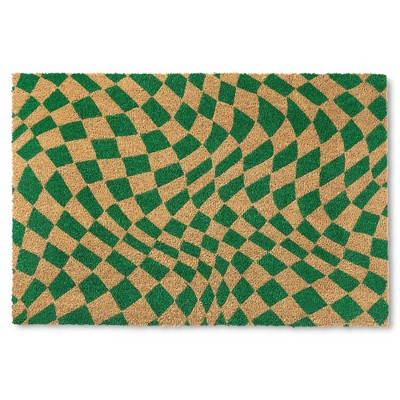 TOWN & COUNTRY TERRA Emmett Groovy Checkerboard Outdoor Door Mat, Natural Coir, Heavyweight, Non-Slip Entryway Mat