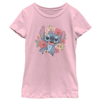 Girl's Lilo & Stitch Floral Distressed Stitch T-Shirt