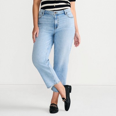 Lands' End Women's Soft Denim Mid Rise Relaxed Straight Crop Jeans