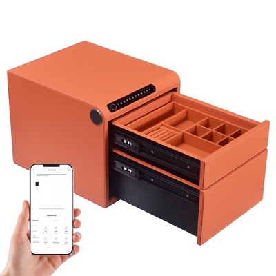 UNISOAR Biometric Fingerprint Jewelry Safe for Home , Leather Wrapped Safe Slide-Away Drawer, Digital Keypad & Fingerprint Lock