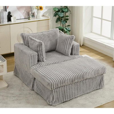 PAGED Modern Accent Chair and Ottoman Set, Comfy Sofa Chair with Side Table and Movable Footrest, Living Room Chair for Bedroom