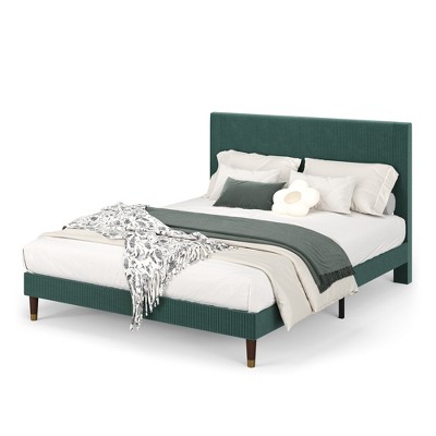 Twin Bed Frame, Upholstered Platform with Fabric Headboard, Non-Slip & Noise-Free, Wooden/Metal Slats Support, No Box Spring Needed, Easy Assembly