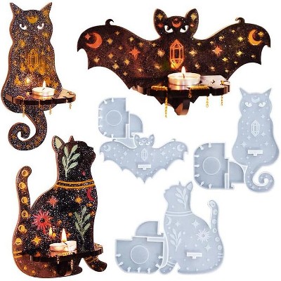 JDICTION 3 Sets Cat Bat Resin Molds - Epoxy/UV Resin Molds for Wall Hanging Storage Racks, Trays, Candle Holders DIY Halloween Decor Art Crafts