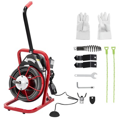 Acekool Electric Drain Cleaner Auger with Auto Feed, Pneumatic Foot Switch, 4 Interchangeable Cutters for 1" to 4" Pipes