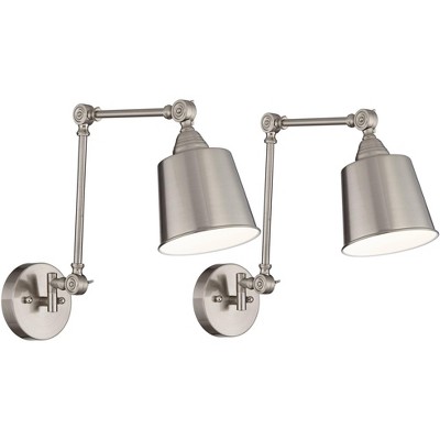 360 Lighting Mendes Modern Wall Lamps Set of 2 Brushed Nickel Hardwire 5 3/4" Light Fixture Adjustable Metal Shade for Bedroom Reading Living Room