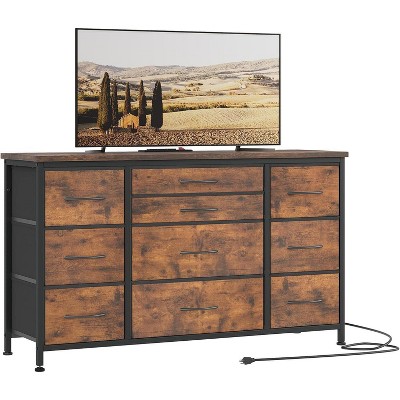 10-Drawer Dresser & TV Stand with Power Outlet, Bedroom Storage with Metal Frame for 55'' TV, Entryway, Closet