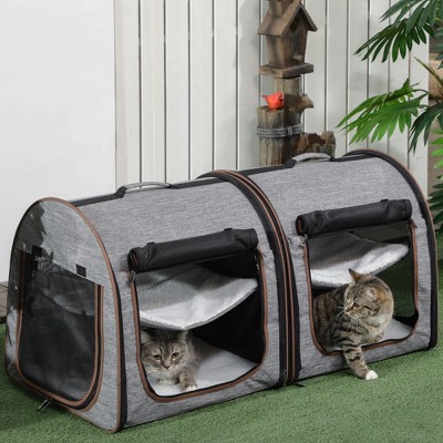 BABYYER 39" Portable Soft-Sided Cat Carrier, Cat Kennel, Travel Dog Crate with Divider, Two Compartments, Soft Cushions & Storage Bag, Easy to Fold