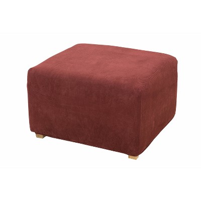 Stretch Pique Ottoman Slipcover Garnet - Sure Fit: Elastic-Fit Bottom, Polyester & Spandex Blend, Indoor Use