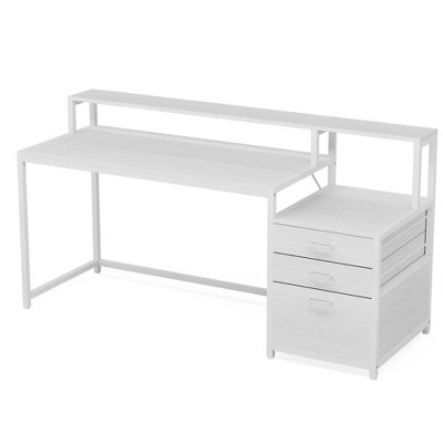 Gulches 63" Computer Desk, Ergonomic Office Desk with Drawers & Monitor Stand