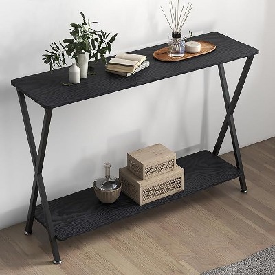 Industrial Narrow Console Table with 2 Shelves, Small Entryway Table with Metal Legs for Hallway, Living Room, Foyer & Office