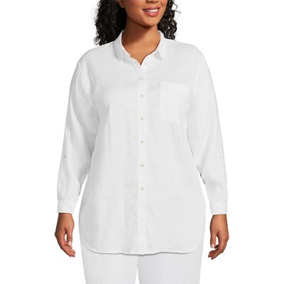 Lands' End Women's Linen Roll Sleeve Relaxed Tunic Top