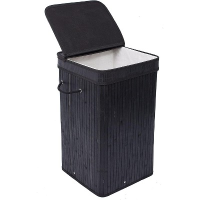 BirdRock Home Bamboo Square Laundry Hamper with Lid and Cloth Liner - Black
