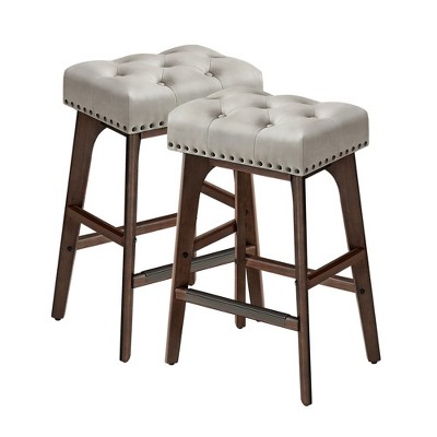 VASAGLE Bar Stools Set of 2, Counter Height Bar Stools, Kitchen Counter Stools with Wooden Legs, PU Leather Barstools