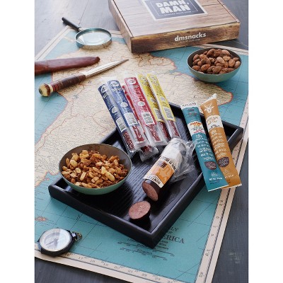 DMSnacks Deluxe Nuts & Exotic Meat Box – Wild Game Jerky, BBQ Almonds, Texas Peanuts, Spicy & Pepper Beef Sticks, Gourmet Protein Snack Gift Set