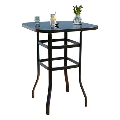 Bistro Square Patio Table - Metal Frame w/Tempered Glass Top, Outdoor Bar Height Table for Backyard, Poolside & Garden