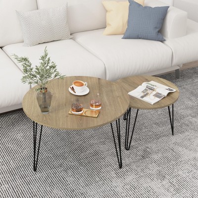 NicBex Round Nesting Coffee Table with Pattern Tabletop, Modern Circular End Table Set with Metal Base, Side Table for Living Room